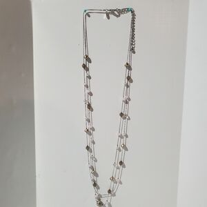 Long Multi-Strand Necklace with Gold, Pink and Silver Accents